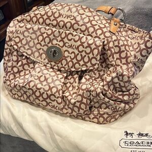 Coach Tan and Brown Signature Shoulder Bag